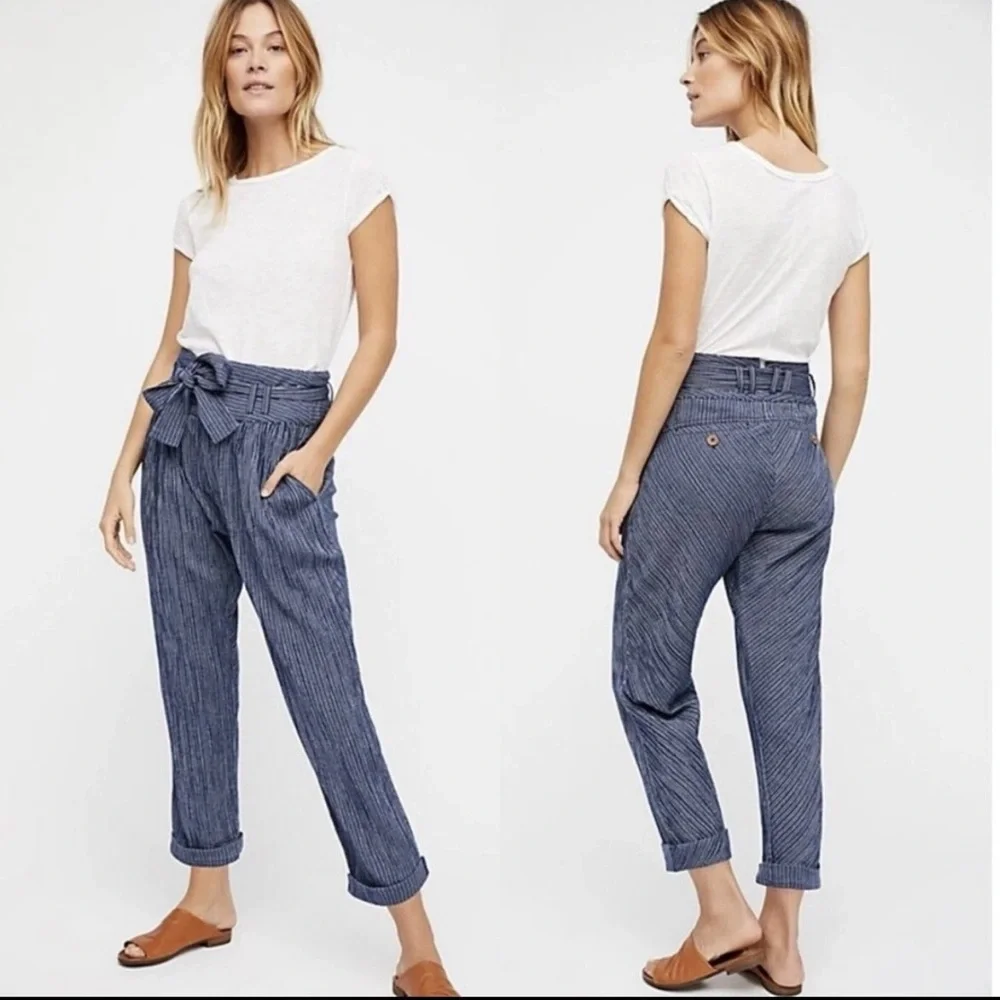 Free People Rumors Yarn Dyed Harem pant in blue stripe size 2